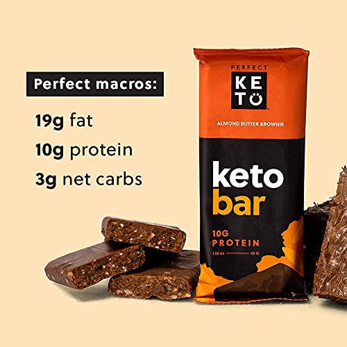 Perfect Keto Bars - The Cleanest Keto Snacks with Collagen and MCT. No Added Sugar, Keto Diet Friendly - 3g Net Carbs, 19g Fat, 10g protein - Keto Diet Food Dessert (Almond Butter Brownie, 12 Bars)