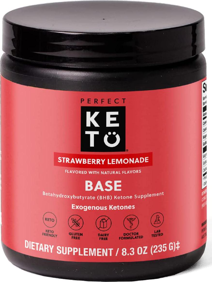 Perfect Keto Exogenous Ketones Powder, BHB Beta-Hydroxybutyrate Salts Supplement, Best Fuel for Energy Boost, Mental Performance, Mix in Shakes, Milk, Smoothie Drinks for Ketosis Strawberry Lemonade