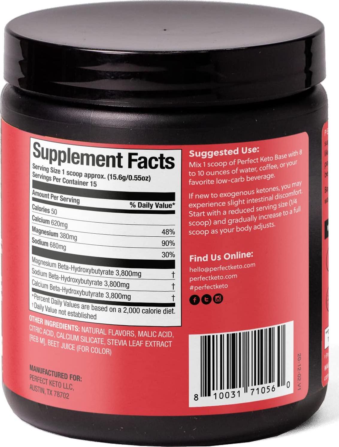 Perfect Keto Exogenous Ketones Powder, BHB Beta-Hydroxybutyrate Salts Supplement, Best Fuel for Energy Boost, Mental Performance, Mix in Shakes, Milk, Smoothie Drinks for Ketosis Strawberry Lemonade