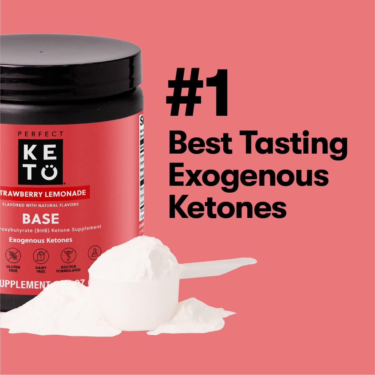 Perfect Keto Exogenous Ketones Powder, BHB Beta-Hydroxybutyrate Salts Supplement, Best Fuel for Energy Boost, Mental Performance, Mix in Shakes, Milk, Smoothie Drinks for Ketosis Strawberry Lemonade