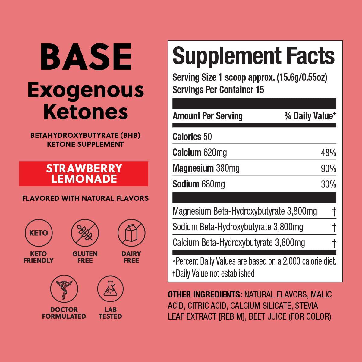 Perfect Keto Exogenous Ketones Powder, BHB Beta-Hydroxybutyrate Salts Supplement, Best Fuel for Energy Boost, Mental Performance, Mix in Shakes, Milk, Smoothie Drinks for Ketosis Strawberry Lemonade