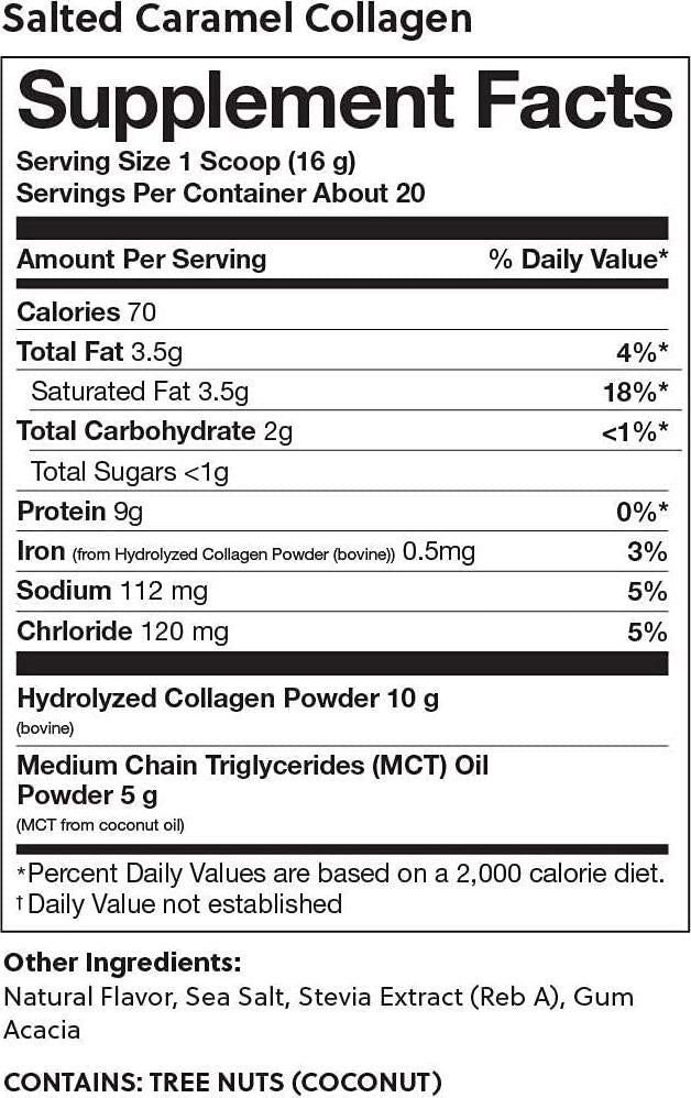 Perfect Keto Protein Powder Salted Caramel: Grass Fed Collagen Peptides Low Carb Keto Drink Supplement with MCT Oil Powder. Best as Keto Drink Creamer or Added to Ketogenic Diet Snacks. Gluten Free