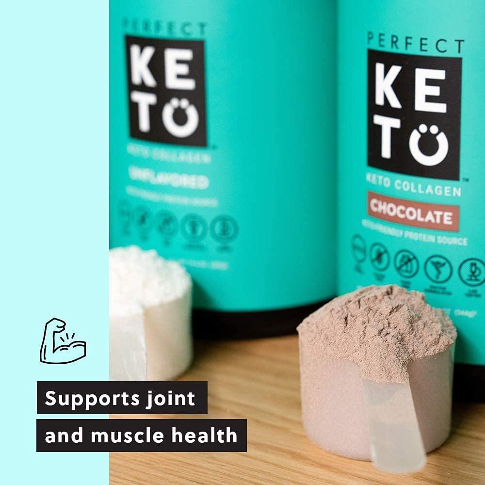 Perfect Keto Protein Powder Salted Caramel: Grass Fed Collagen Peptides Low Carb Keto Drink Supplement with MCT Oil Powder. Best as Keto Drink Creamer or Added to Ketogenic Diet Snacks. Gluten Free