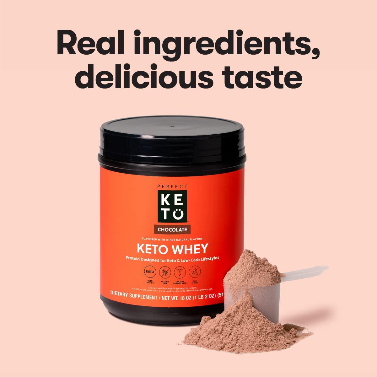 Perfect Keto Pure Whey Protein Powder Isolate Delicious 100% Grass Fed Meal Replacement Shake No Artificials, Gluten Free, Soy Free, Non-GMO (Chocolate)