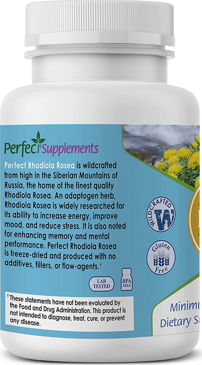 Perfect Rhodiola Rosea, for Better Focus, Energy, and Stress Relief, Optimal 3% Rosavins to 1% Salidroside Ratio, a Natural Adaptogen ~60 Vegetable Capsules