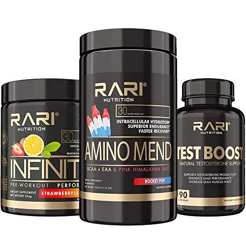 Performance Stack - Infinity Pre Workout Powder, Energy, Focus and Pumps, Beta Alanine | Amino Mend Post Workout Muscle Recovery, Amino Acids | Test Boost Natural Stamina, Endurance, Strength