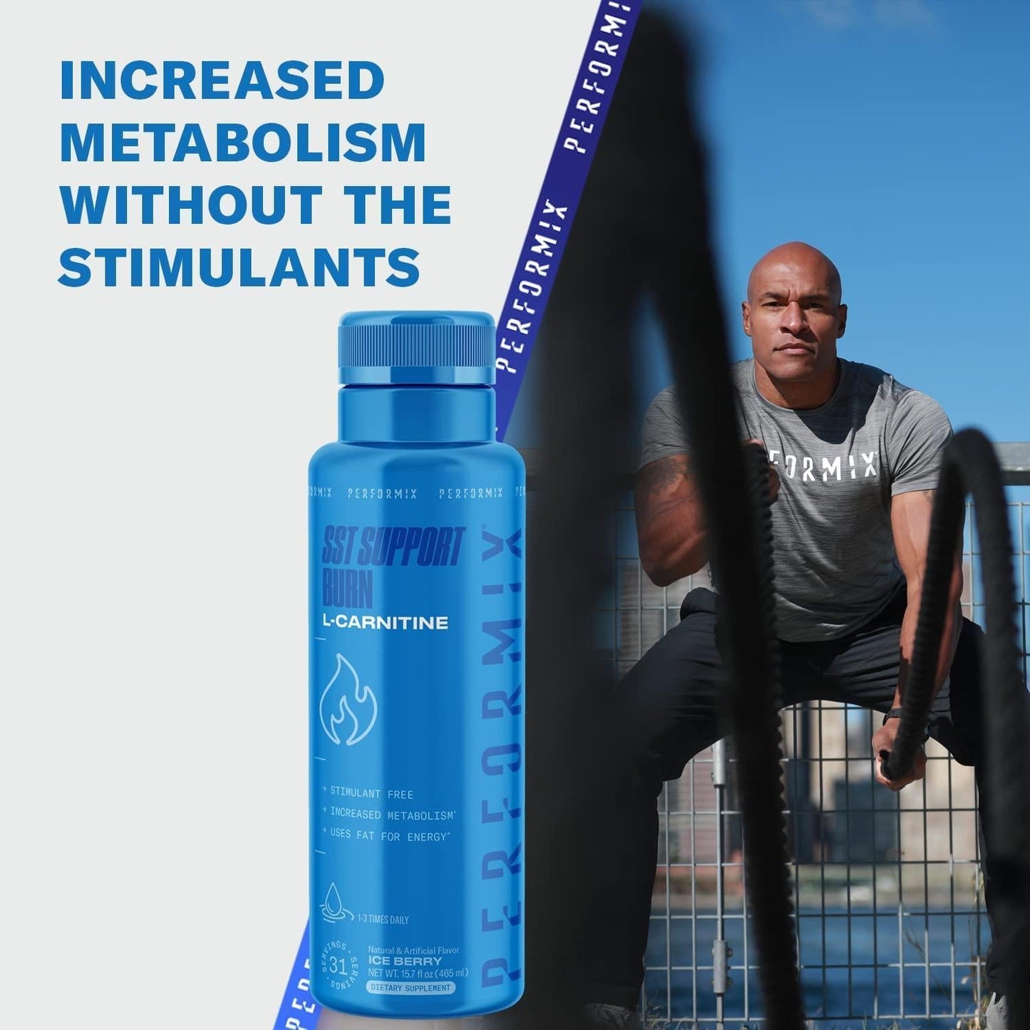 Performix - SST Support Burn - Fast-Acting L Carnitine Liquid - Converts Fat Into Energy - Improves Memory and Focus - Metabolism Booster - Stim Free - for Men and Women - 31 Servings - Ice Berry