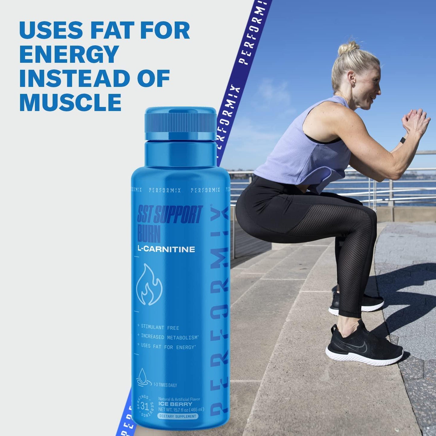 Performix - SST Support Burn - Fast-Acting L Carnitine Liquid - Converts Fat Into Energy - Improves Memory and Focus - Metabolism Booster - Stim Free - for Men and Women - 31 Servings - Ice Berry