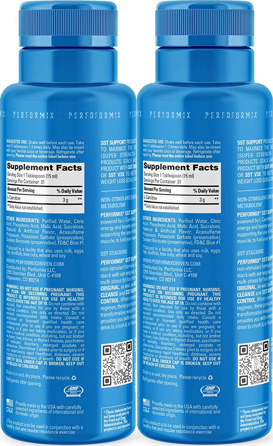 Performix - SST Support Burn - Fast-Acting L Carnitine Liquid - Converts Fat Into Energy - Improves Memory and Focus - Metabolism Booster - Stim Free - for Men and Women - 31 Servings - Ice Berry