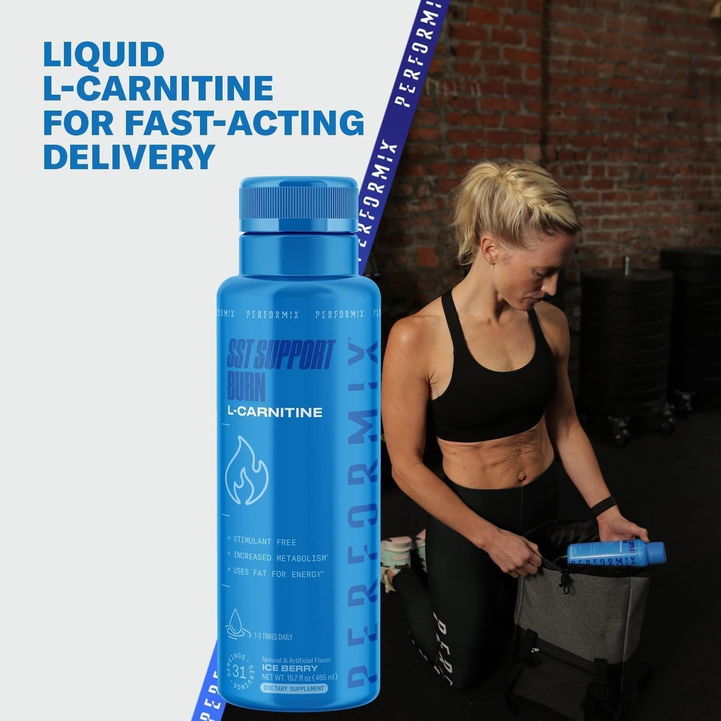 Performix - SST Support Burn - Fast-Acting L Carnitine Liquid - Converts Fat Into Energy - Improves Memory and Focus - Metabolism Booster - Stim Free - for Men and Women - 31 Servings - Ice Berry