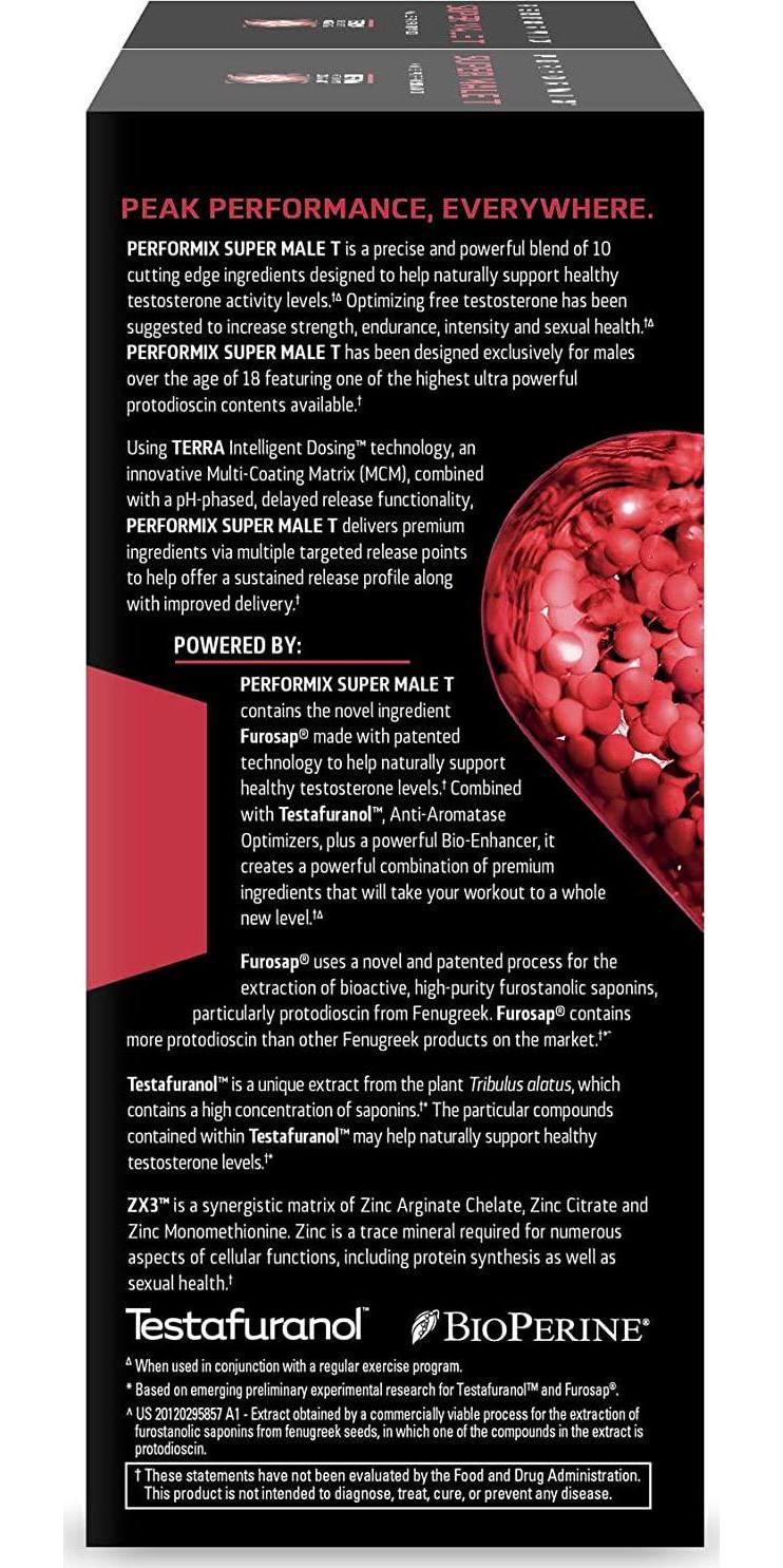 Performix Super Male T Testosterone Booster - 78 Capsules - Naturally Enhances Testosterone Levels for Strength and Lean Muscle - Zinc, Furostanolic Saponins and Furosap