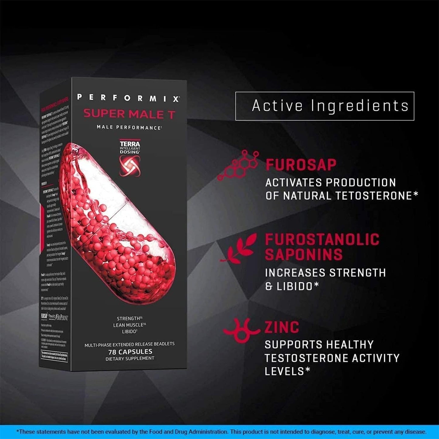Performix Super Male T Testosterone Booster - 78 Capsules - Naturally Enhances Testosterone Levels for Strength and Lean Muscle - Zinc, Furostanolic Saponins and Furosap