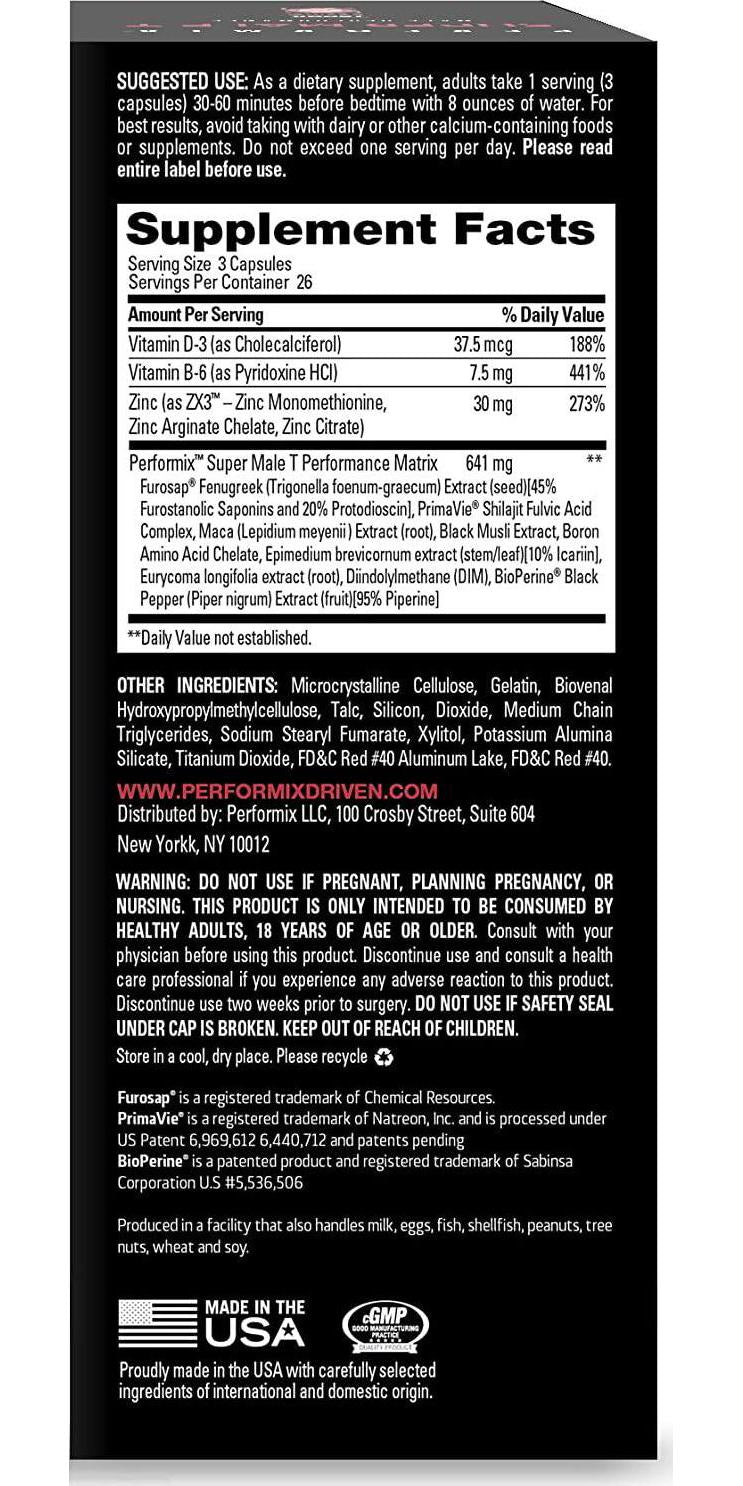 Performix Super Male T Testosterone Booster - 78 Capsules - Naturally Enhances Testosterone Levels for Strength and Lean Muscle - Zinc, Furostanolic Saponins and Furosap
