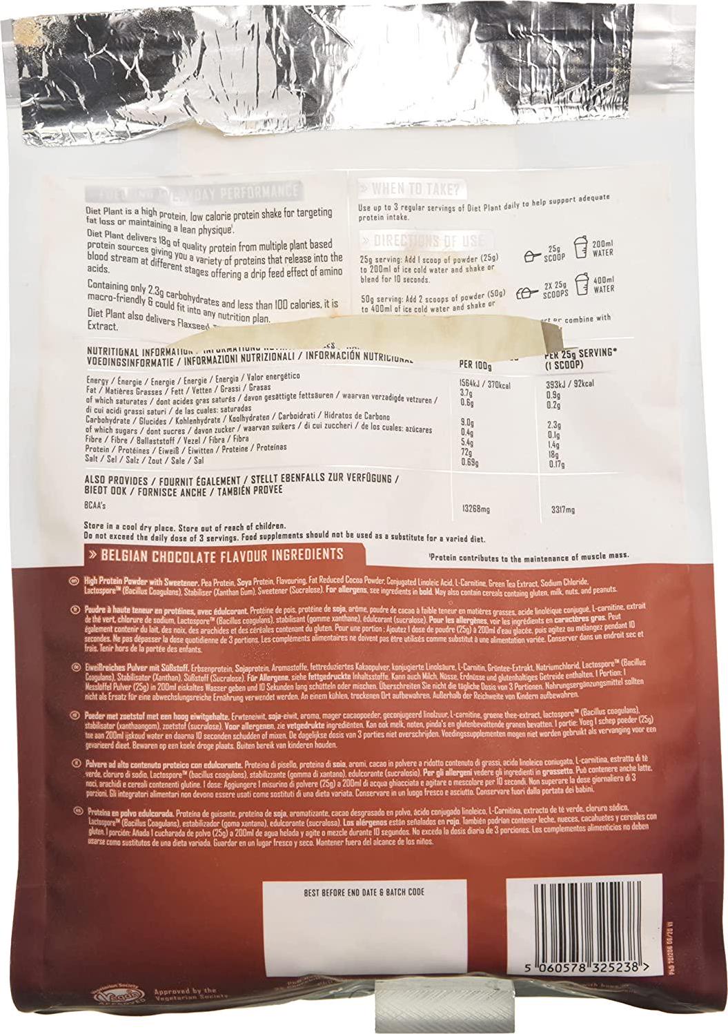 PhD Nutrition | Diet Plant | Vegan Protein Powder | Pea and Soya Protein Blend with CLA, BCAA s, L-Carnitine and Green Tea Extract | 100% Recyclable Packaging | Belgian Chocolate, 1kg (130847)