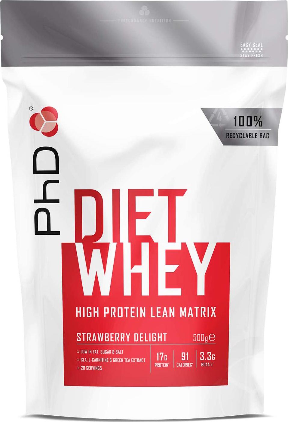 PhD Nutrition Diet Whey Protein Powder, Strawberry Delight, 500 g