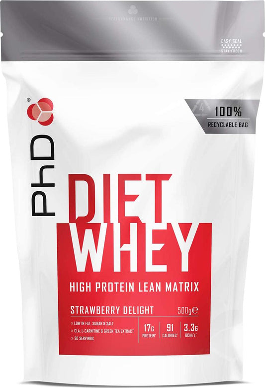 PhD Nutrition Diet Whey Protein Powder, Strawberry Delight, 500 g