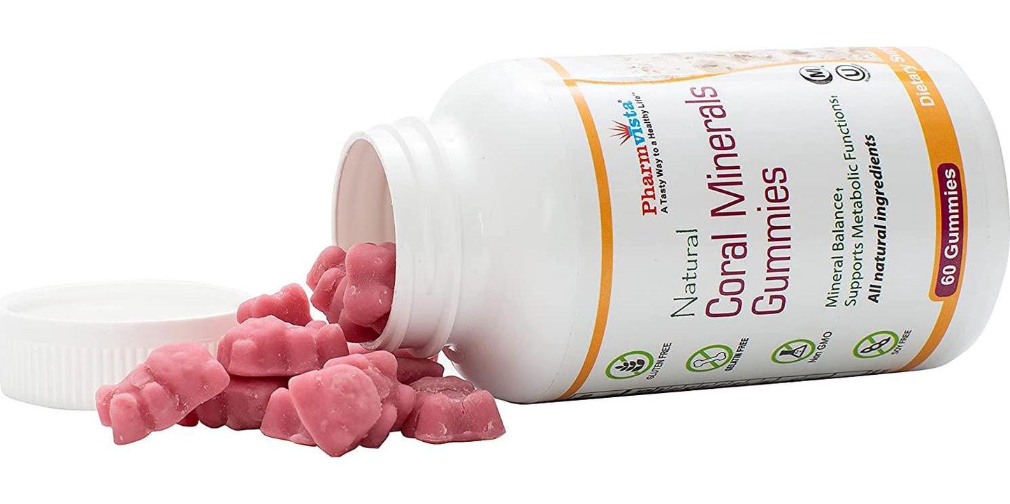 Pharmvista Coral Calcium Gummies with Trace Minerals - Tasty, Gelatin Free, Vegan Friendly Gummies with Natural Calcium and Vitamin D3, 60 Count