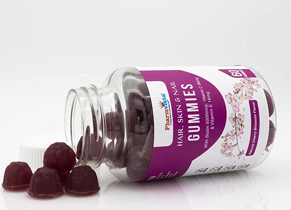 Pharmvista Hair Skin and Nail Gummies with Biotin, Vitamin C and E - Vegan, Gluten Free and Non-GMO Ingredients - 90 Count