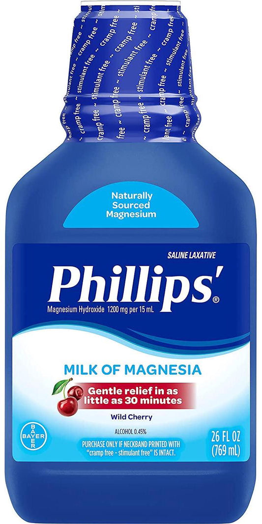 Phillips' Milk of Magnesia Liquid Laxative, Wild Cherry, 26 oz, Cramp Free and Gentle Overnight Relief Of Occasional Constipation, #1 Milk of Magnesia Brand (Packaging May Vary)
