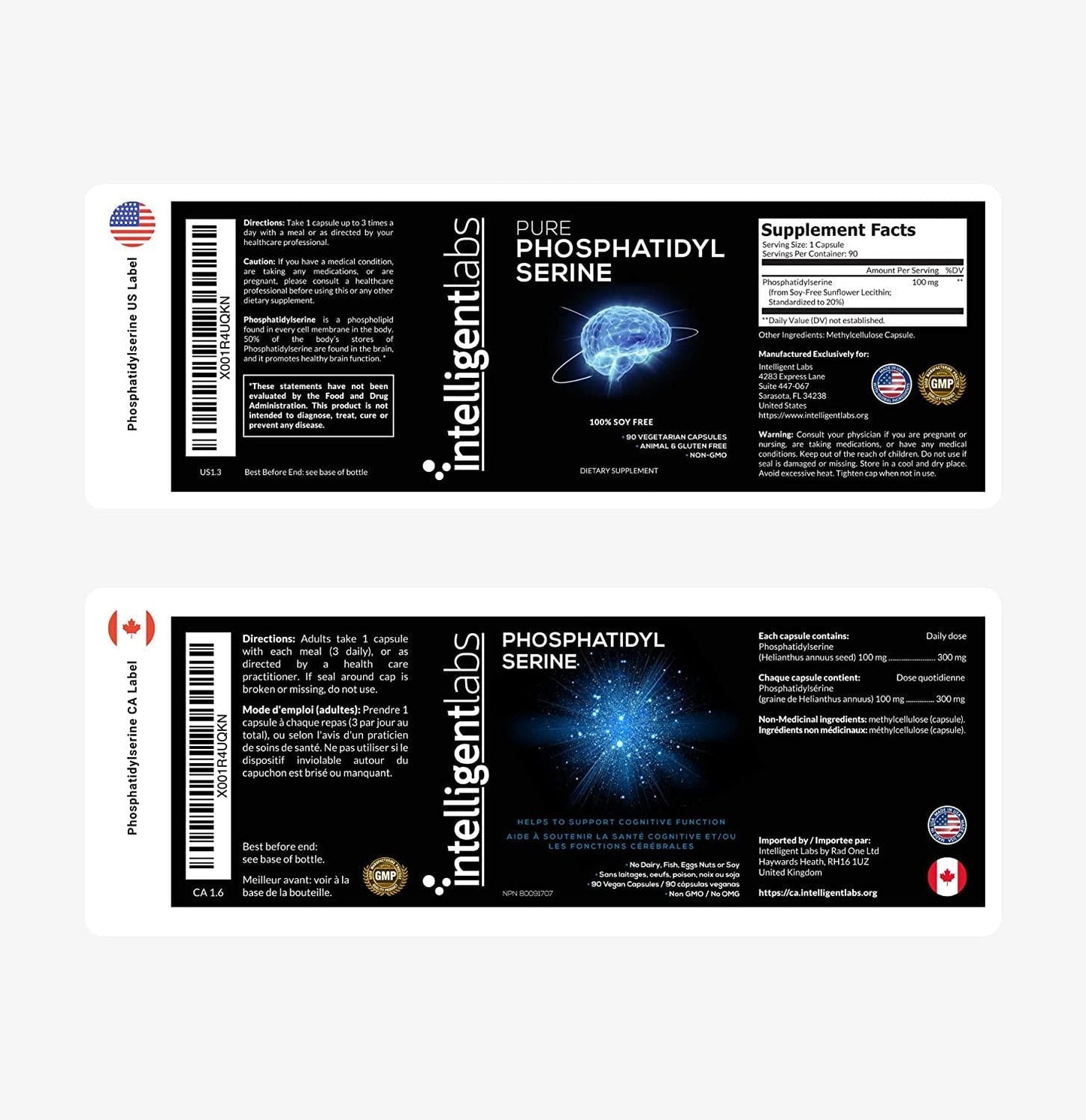 Phosphatidylserine 100mg, 100% Soy Free, Best Pure Phosphatidylserine, Intelligent Labs
