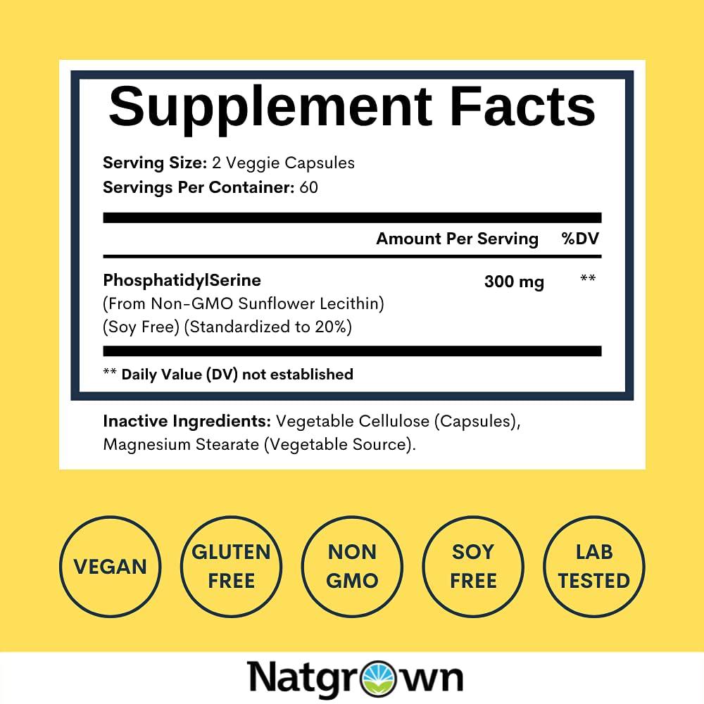 Phosphatidylserine 300 mg - Premium Brain Health Nootropic Supplement, Supports a Healthy Mind and Cognitive Function - Vegan, Gluten Free -120 Capsules