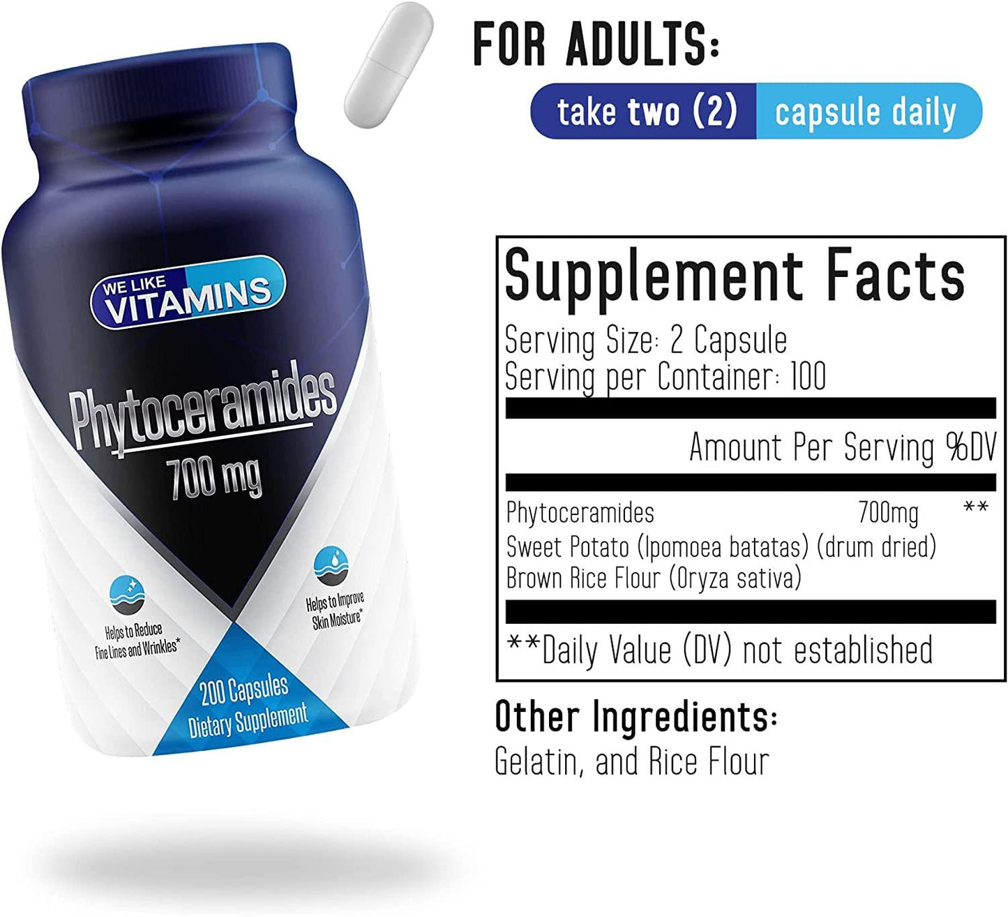 Phytoceramides 700mg - 200 Capsules All Natural Wheat Free and Plant Based - Phytoceramide Supplement - 700 mg per Serving - Skin Hydration, Repair, Rejuvination.