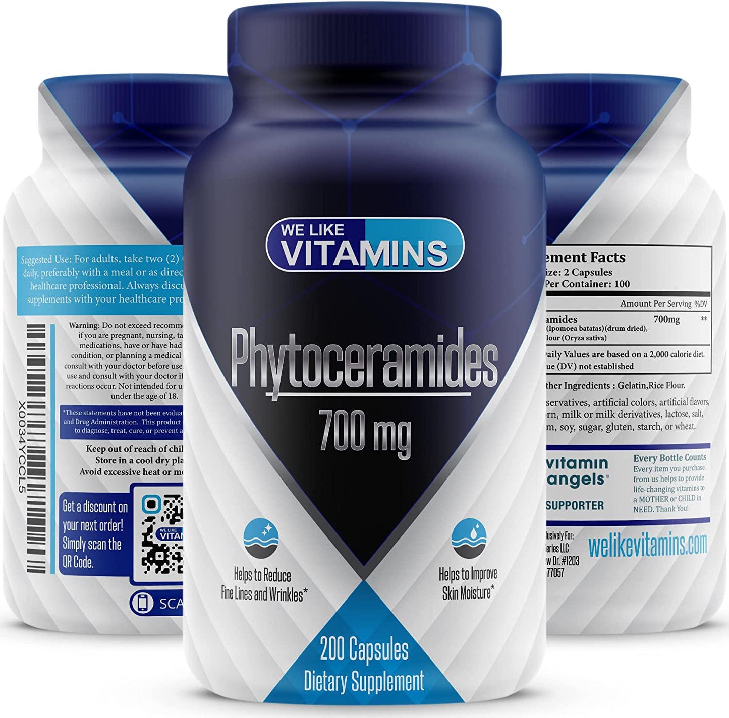 Phytoceramides 700mg - 200 Capsules All Natural Wheat Free and Plant Based - Phytoceramide Supplement - 700 mg per Serving - Skin Hydration, Repair, Rejuvination.