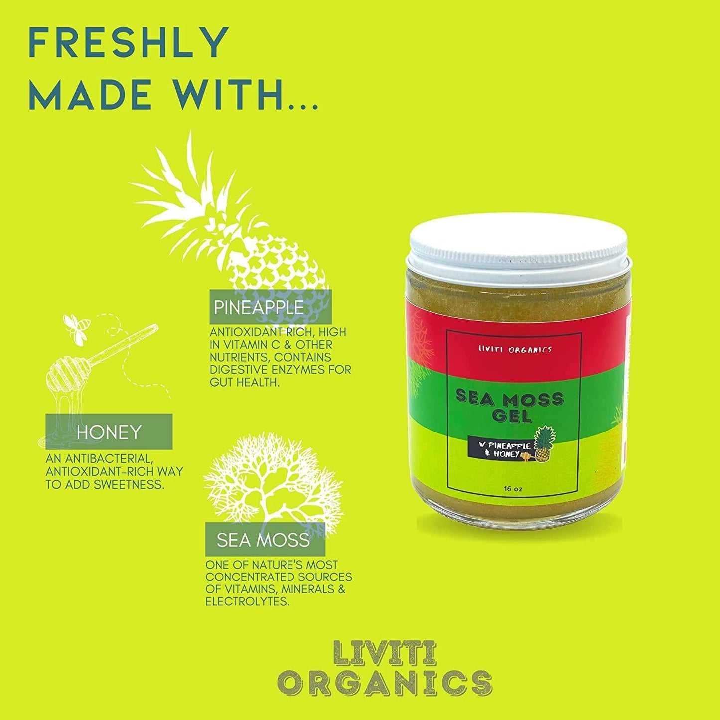 Pineapple sea Moss Gel with Extra Honey - Vitamin and Mineral Rich Sea Moss