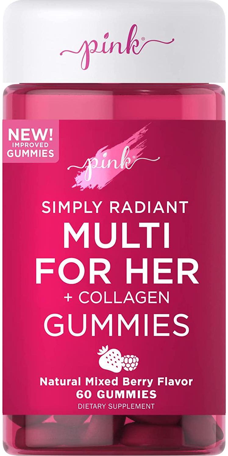 Pink Simply Radiant Multivitamin for Women | 60 Natural Mixed Berry Flavor Gummies | Nutrients from A to Z | Plus Collagen and Biotin | Non-GMO and Gluten Free | Created by Women for Women