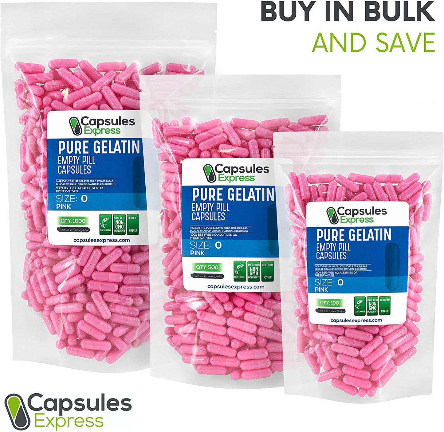 Pink Size 0 Empty Gelatin Gelcaps Capsules - Halal and Kosher Certified by Capsules Express (1000)