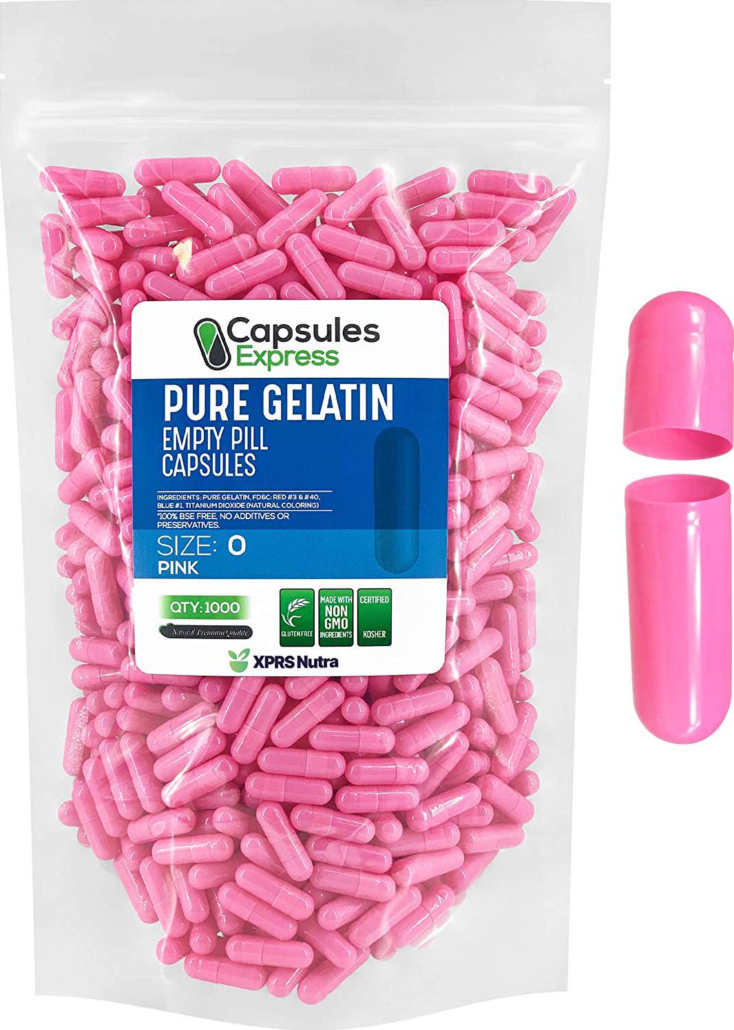 Pink Size 0 Empty Gelatin Gelcaps Capsules - Halal and Kosher Certified by Capsules Express (1000)