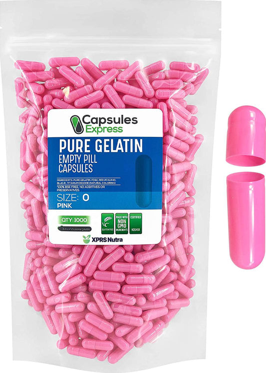 Pink Size 0 Empty Gelatin Gelcaps Capsules - Halal and Kosher Certified by Capsules Express (1000)