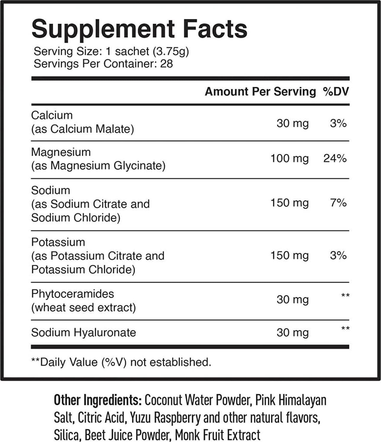 Pique BT Fountain Beauty Electrolyte Powder - Hydration Powder Packets with Hyaluronic Acid, Ceramides, Potassium, Magnesium for Hydrated Skin - No Added Sugar - 28 Single Serve Sticks (Pack of 1)