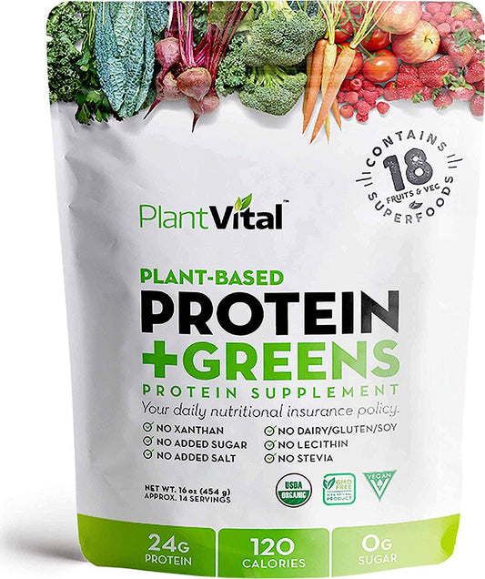 PlantVital Plant Based Protein Powder w 18 Superfoods, Veggies and Probiotics: Kale, Beets, Spirulina and More. Vegan, All BCAA s, Organic, Non-GMO, Gluten Free