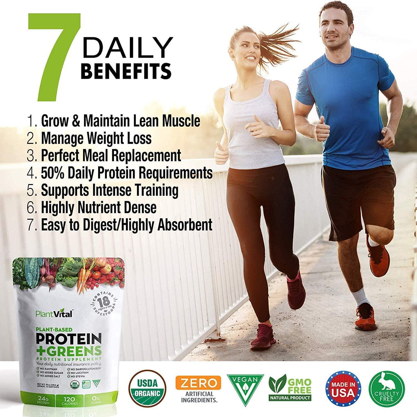 PlantVital Plant Based Protein Powder w 18 Superfoods, Veggies and Probiotics: Kale, Beets, Spirulina and More. Vegan, All BCAA s, Organic, Non-GMO, Gluten Free