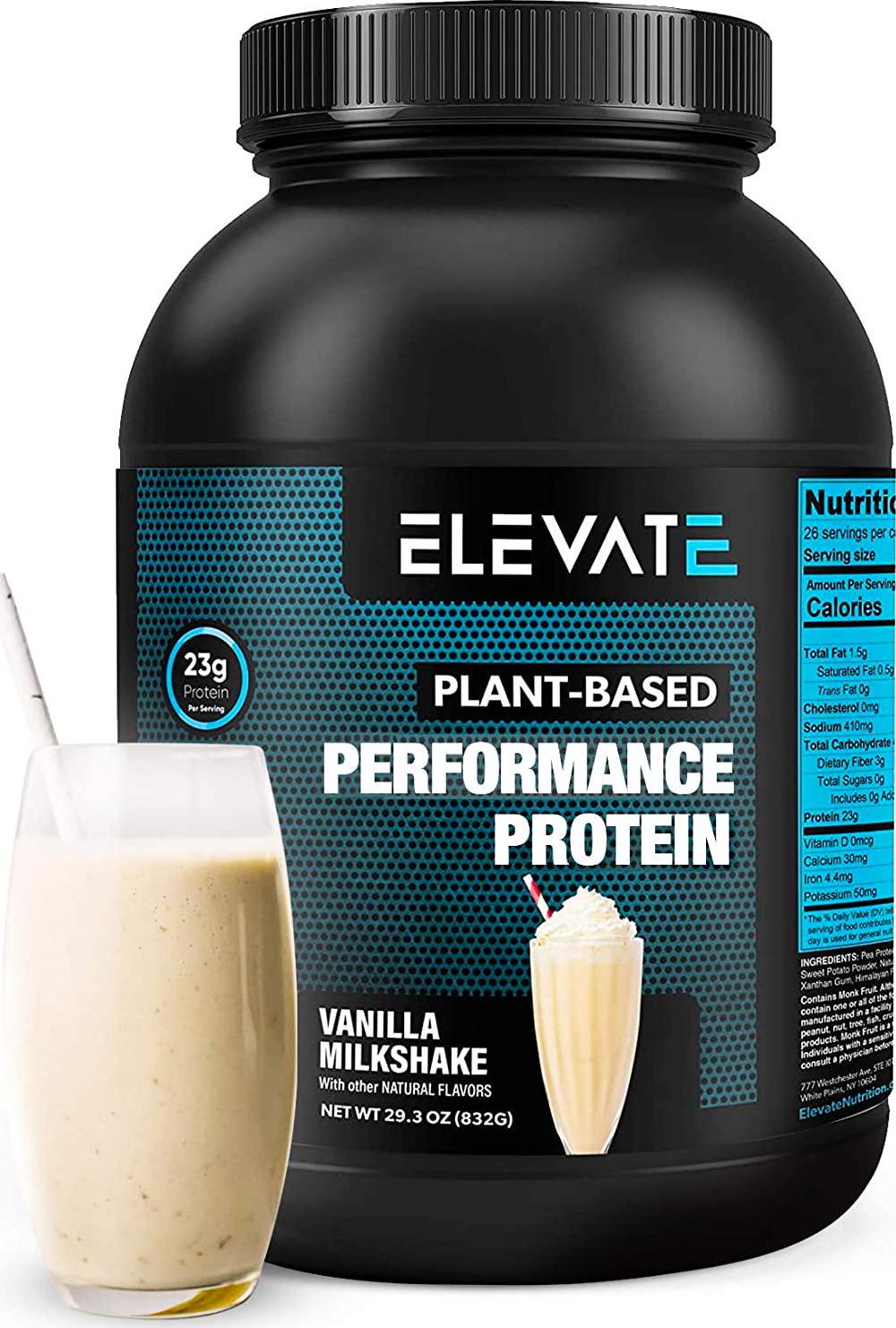 Plant Based Vegan Protein Powder with High BCAAs and Glutamine, Low Carb Protein Powder Vanilla Milkshake, Non GMO, NO Sugar, Dairy and Soy Free (26 Servings) - Elevate Nutrition