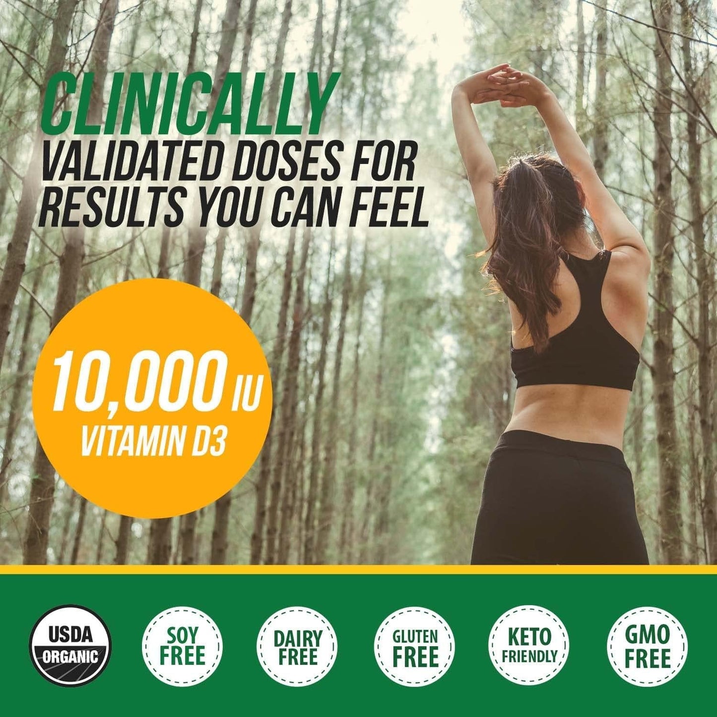 Plant D3 Vitamin D3 10000 IU Organic, Vegan, Max Strength Sublingual Liquid D3 Drops - 200% Higher Absorption, 100% Plant-Based Cholecalciferol Form and Vegan D3, Adjustable Dosing for All (30 Servings)