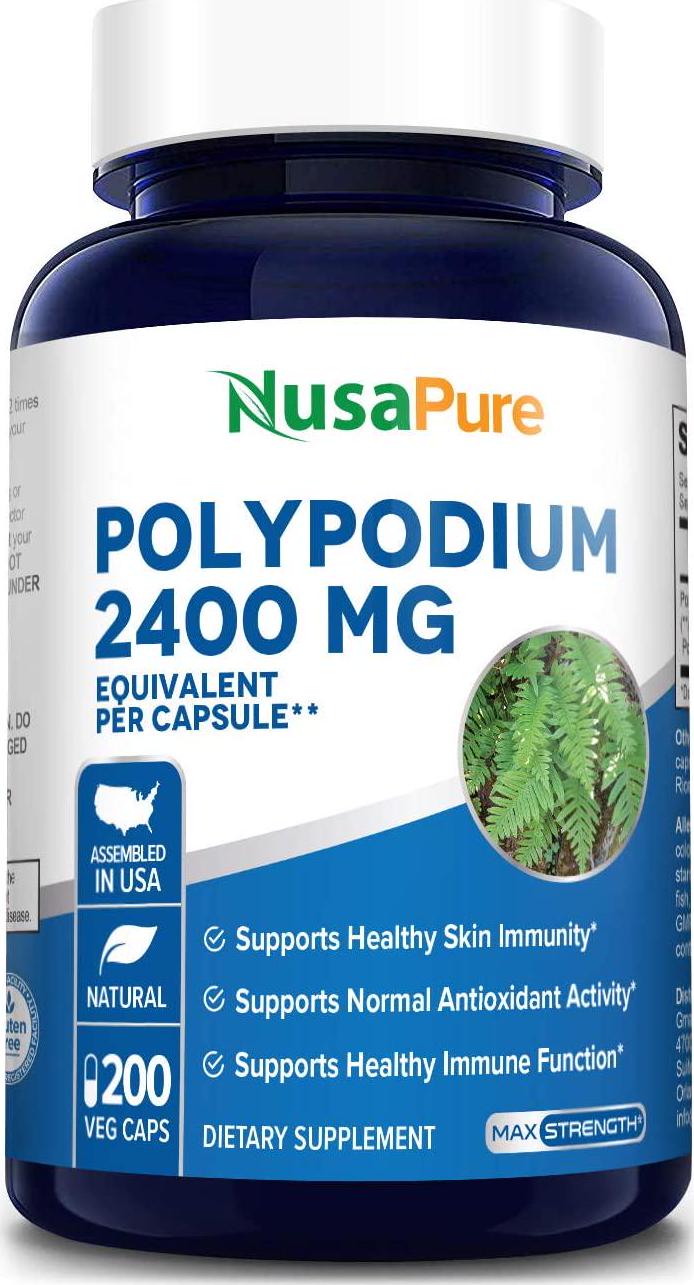 Polypodium Leucotomos Extract 240mg 200 Veggie Capsules (Vegetarian, Non-GMO and Gluten Free) Antioxidant Properties, Natural Skin Care Supplement