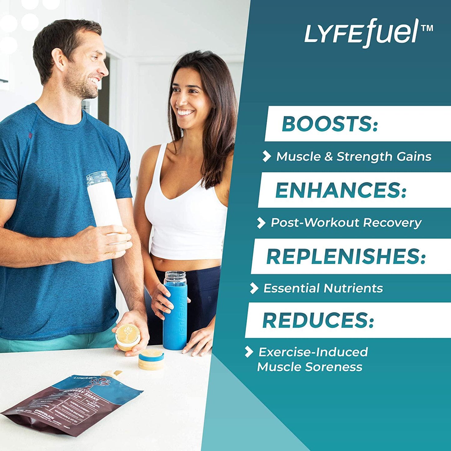 Post-Workout Recovery Shake by LYFE Fuel | All-in-One Sports Nutrition Drink for Rapid Muscle Replenishment | 25g Plant Based Protein Powder + Essential Amino Acids and Key Nutrients (Chocolate - 1 lb)