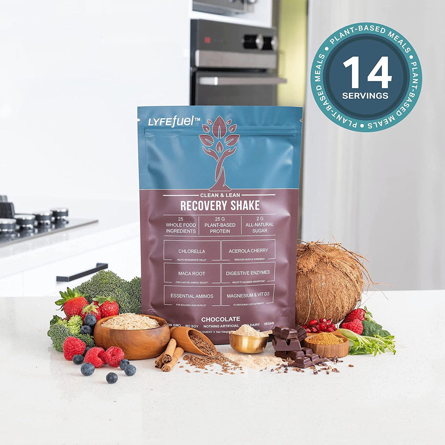 Post-Workout Recovery Shake by LYFE Fuel | All-in-One Sports Nutrition Drink for Rapid Muscle Replenishment | 25g Plant Based Protein Powder + Essential Amino Acids and Key Nutrients (Chocolate - 1 lb)