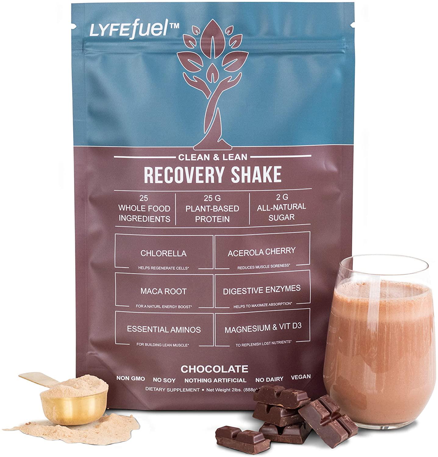 Post-Workout Recovery Shake by LYFE Fuel | All-in-One Sports Nutrition Drink for Rapid Muscle Replenishment | 25g Plant Based Protein Powder + Essential Amino Acids and Key Nutrients (Chocolate - 1 lb)