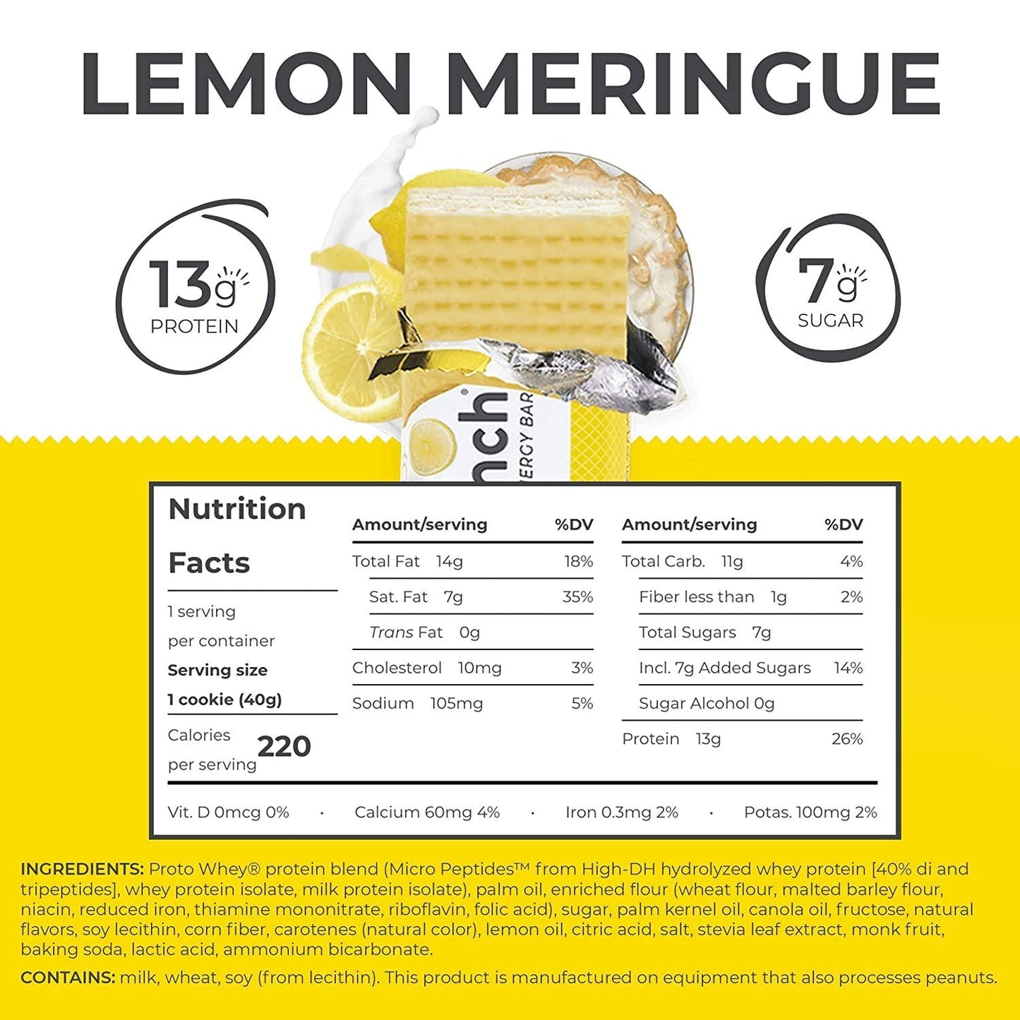 Power Crunch Whey Protein Bars, High Protein Snacks with Delicious Taste, Lemon Meringue, 1.4 Ounce (12 Count)