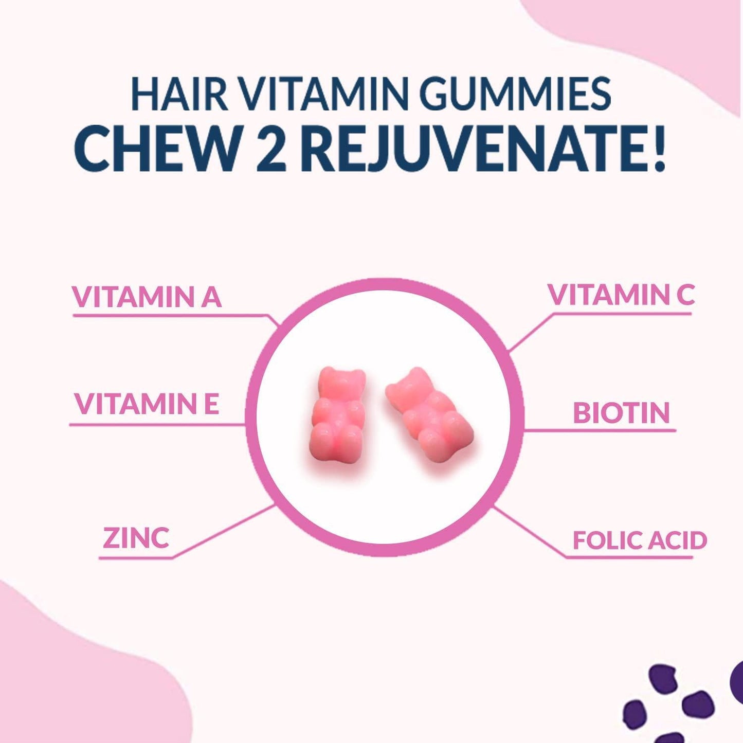 Power Nutrition Hair Vitamins Gummies with Biotin 5000 mcg Vitamin E and C Support Hair Growth, Premium Vegetarian, Non-GMO, for Stronger, Beautiful Hair and Nails, for Men and Women - 60 Gummy Bears