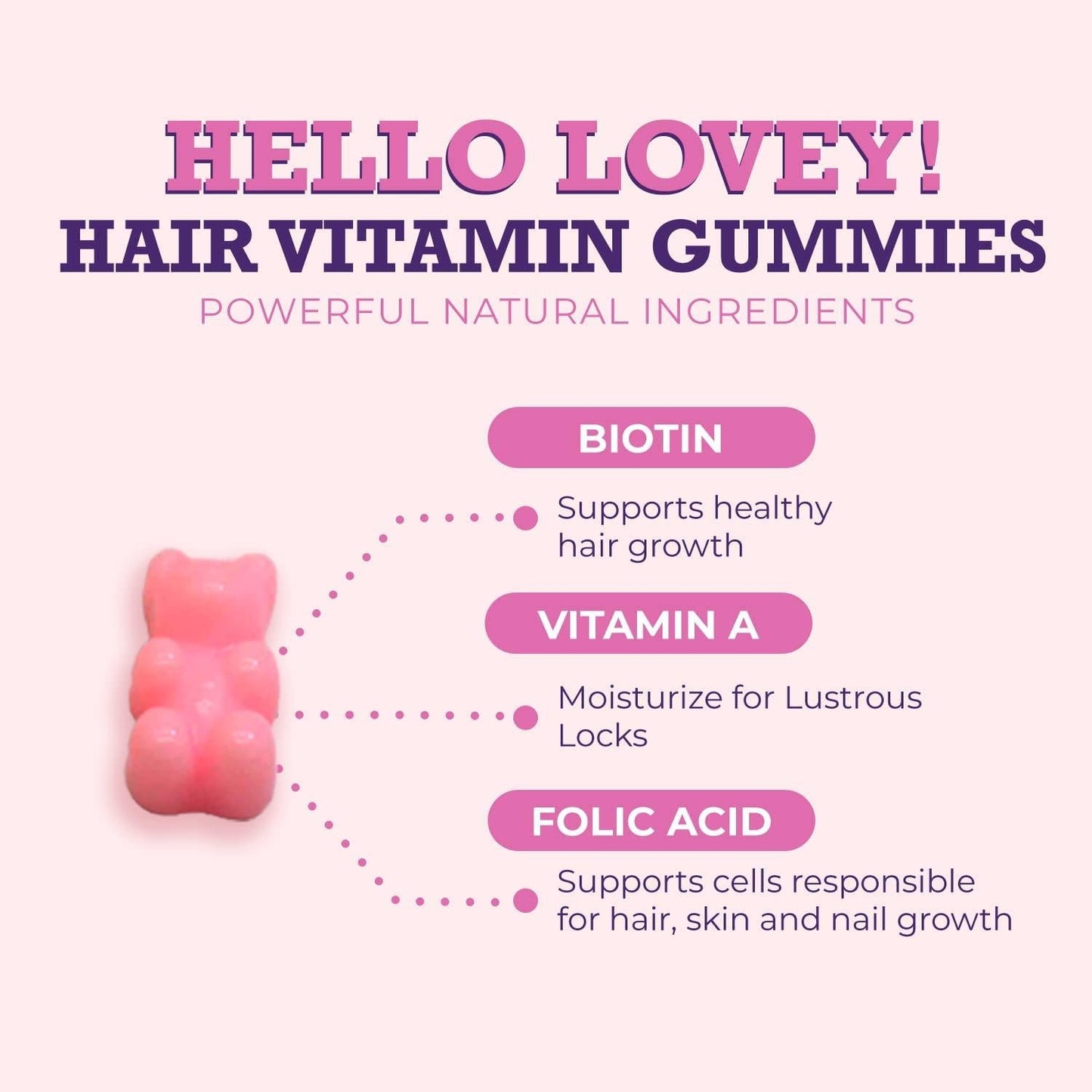 Power Nutrition Hair Vitamins Gummies with Biotin 5000 mcg Vitamin E and C Support Hair Growth, Premium Vegetarian, Non-GMO, for Stronger, Beautiful Hair and Nails, for Men and Women - 60 Gummy Bears