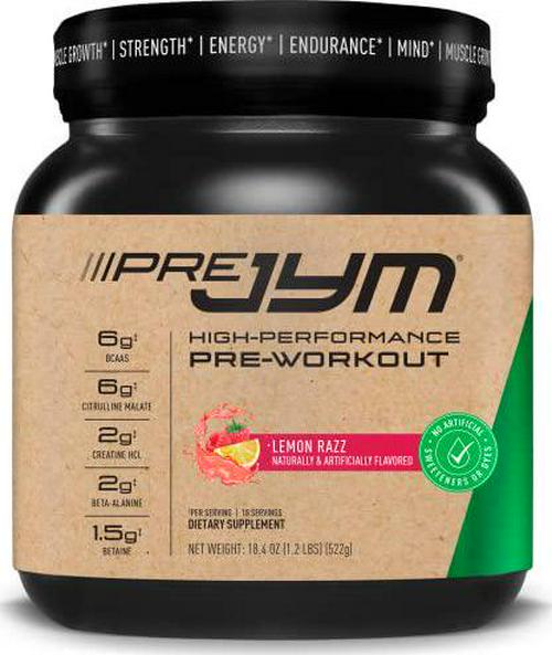 Pre JYM Naturally Flavored Raspberry Lemonade Workout Powder - BCAAs, Nootropics, Creatine HCI, Citrulline, Beta-Alanine, Taurine, Huperzine | Supplement Science 18 Servings, White, PRE18NLR300