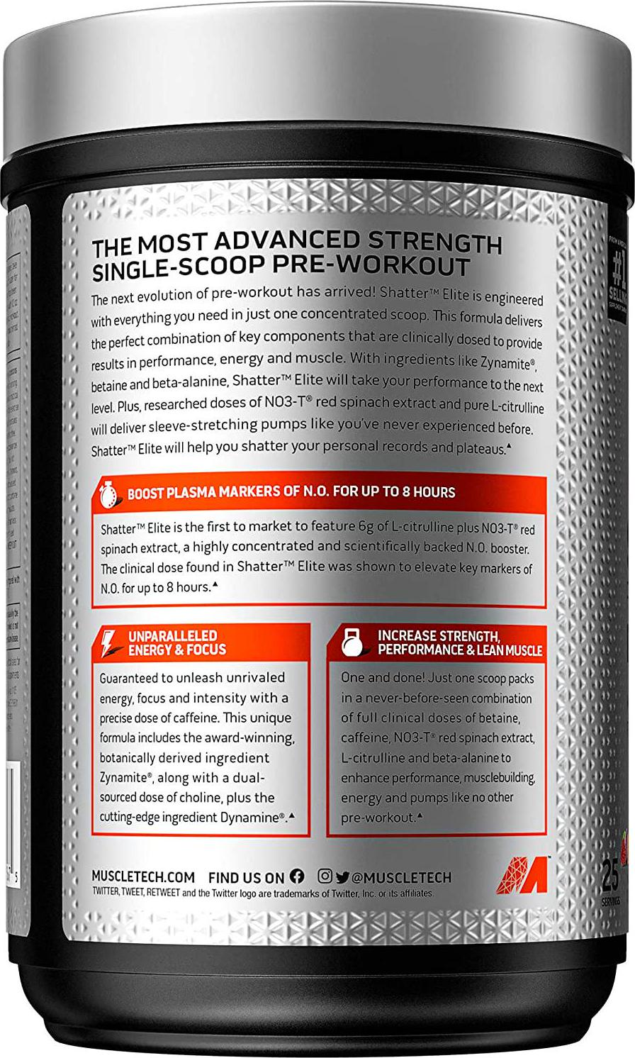 Pre Workout for Men and Women | MuscleTech Shatter Elite Pre-Workout | Preworkout Energy Powder | 8 Hr Nitric Oxide Booster + Beta Alanine | Focus + Strength | 350mg Caffeine | Sour Burst Candy, 25 Serv