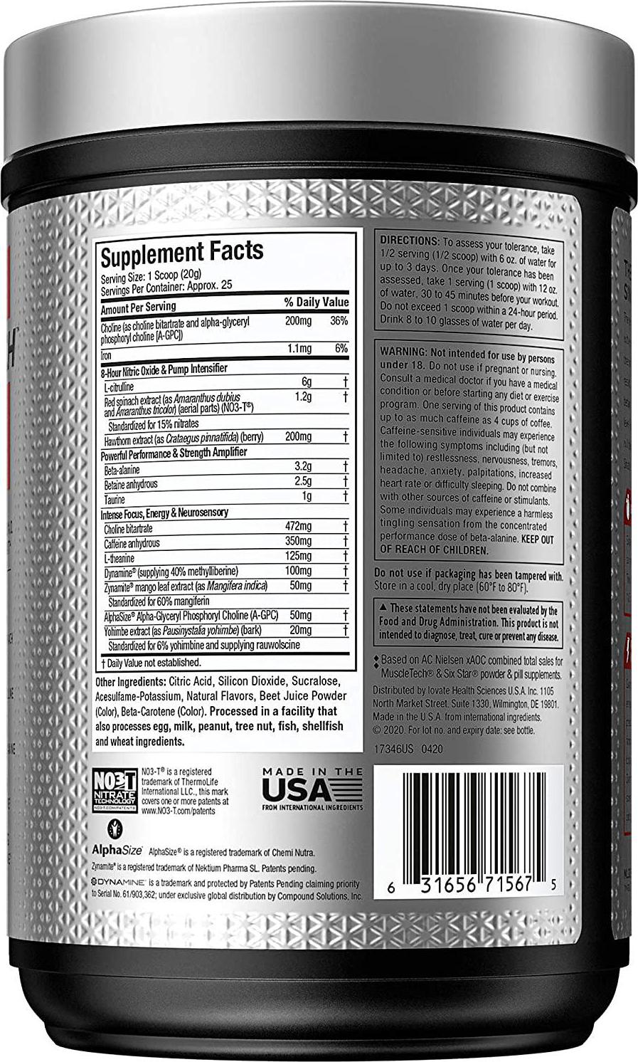 Pre Workout for Men and Women | MuscleTech Shatter Elite Pre-Workout | Preworkout Energy Powder | 8 Hr Nitric Oxide Booster + Beta Alanine | Focus + Strength | 350mg Caffeine | Sour Burst Candy, 25 Serv