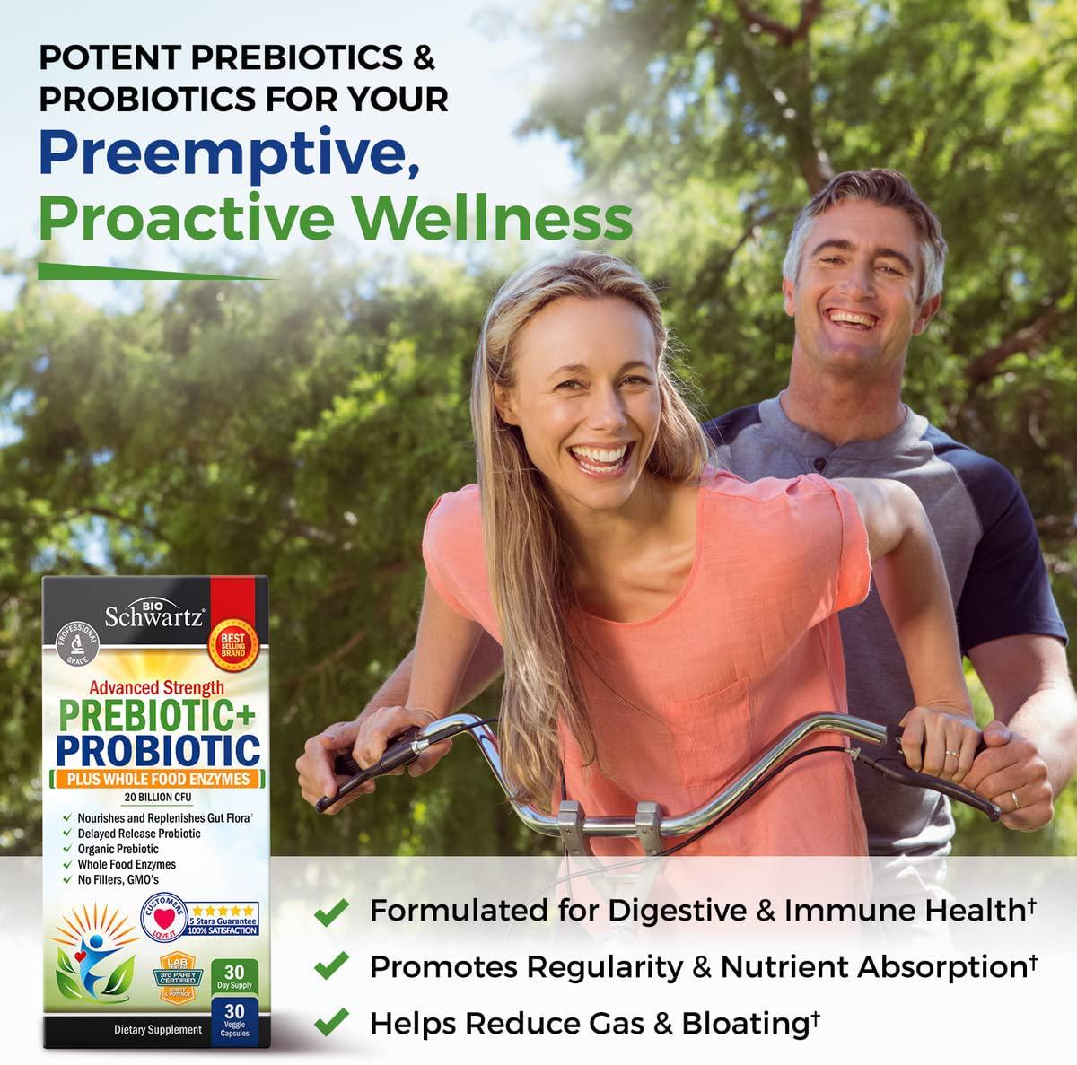 Prebiotic + Probiotic Plus Whole Food Enzymes Supplement for Men and Women. 20 Billion CFU-Whole Health Nutrition and Complete Digestive Support with Lactobacillus Acidophilus - 30 Capsules