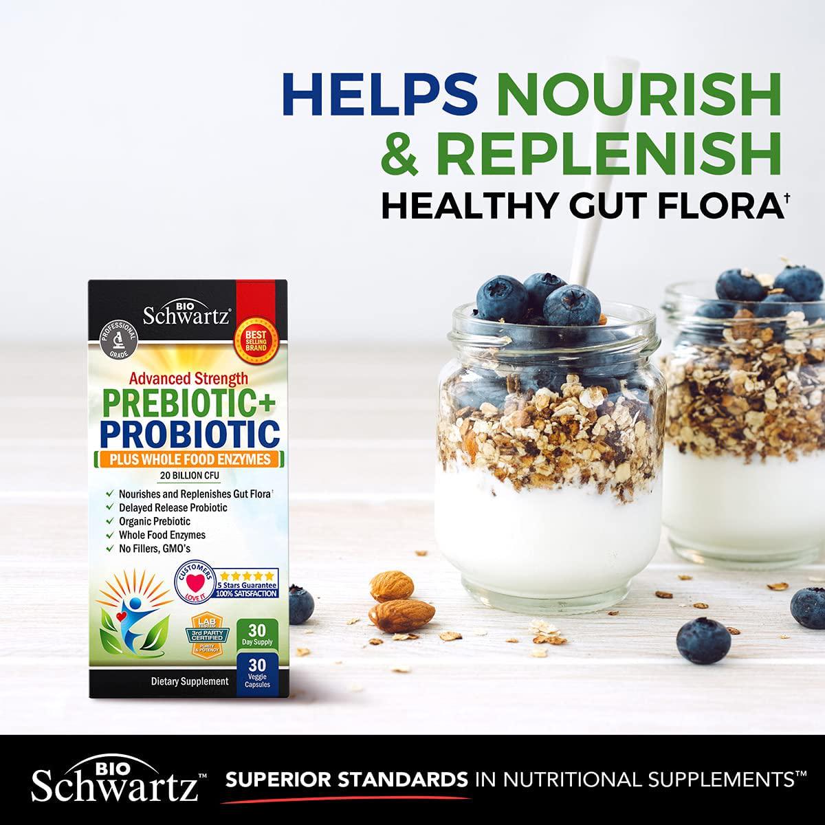 Prebiotic + Probiotic Plus Whole Food Enzymes Supplement for Men and Women. 20 Billion CFU-Whole Health Nutrition and Complete Digestive Support with Lactobacillus Acidophilus - 30 Capsules