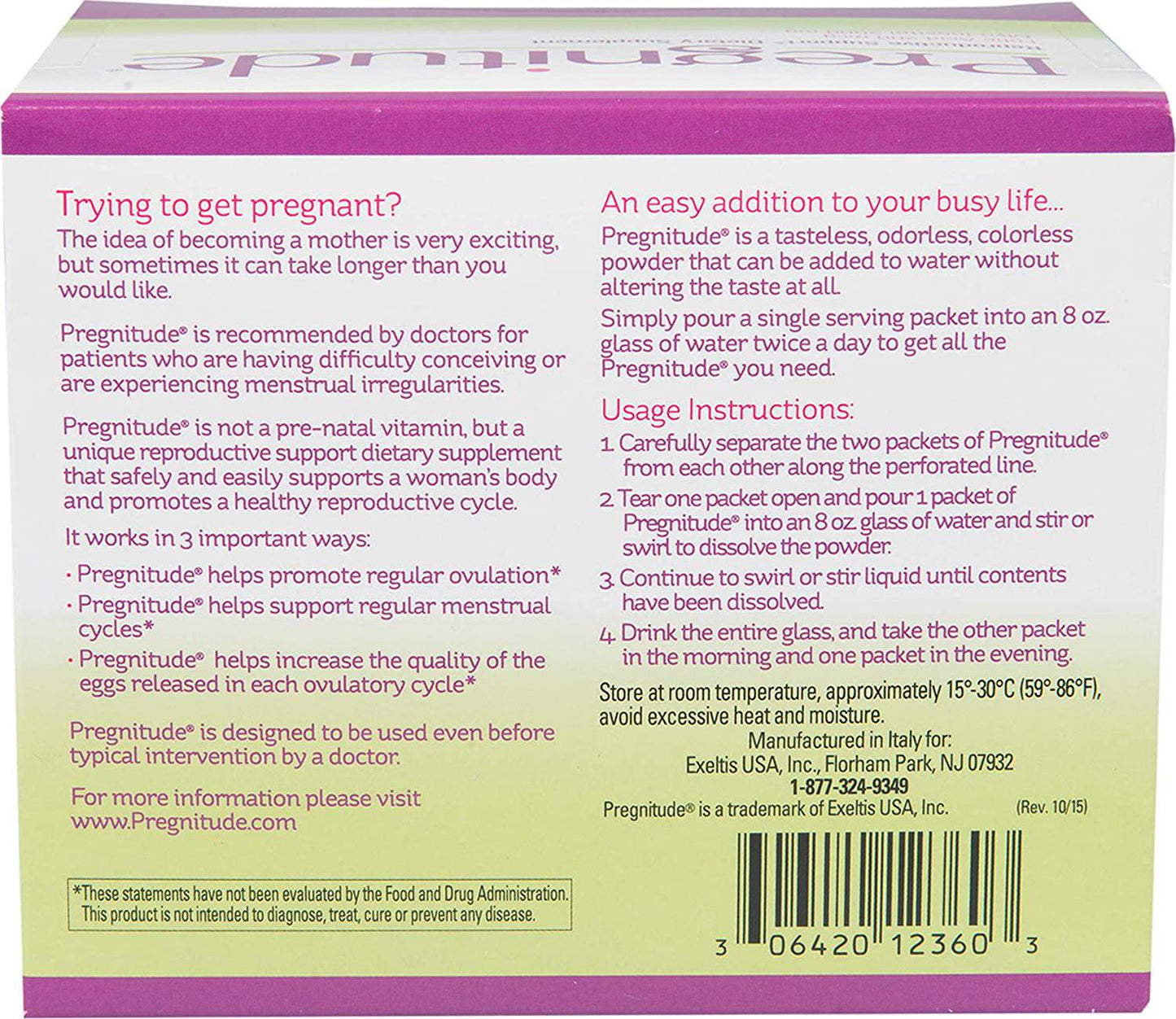 Pregnitude Reproductive and Dietary Supplement, 120 Fertility Support Packets